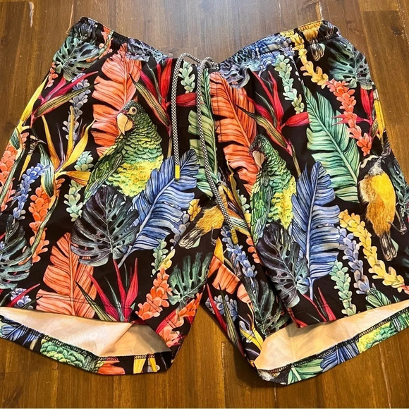 Palma Swim Puerto Rico Swim Trunk Volar Parrot Tropical Forrest M Shorts lined - Picture 4 of 11
